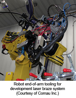 Robot end-of-arm tooling for development laser braze system (Courtesy of Comau Inc.)