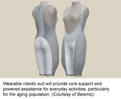 Wearable robotic suit will provide core support and powered assistance for everyday activities, particularly for the aging population. (Courtesy of Seismic)