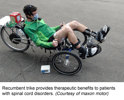 Recumbent trike provides therapeutic benefits to patients with spinal cord disorders. (Courtesy of maxon motor)