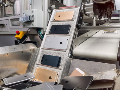 An image of iPhones being recycled at Apple. 