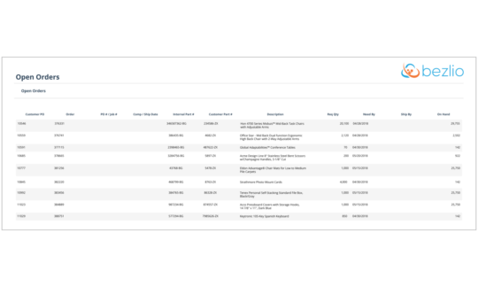 Open order access via Bezlio customer portal