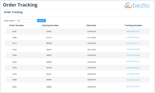 Order tracking via Bezlio's portal
