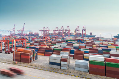 A photo of a busy container port in shanghai