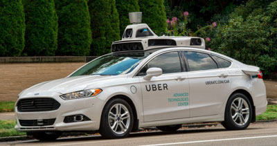 A photo of an autonomous vehicle owned by Uber.