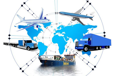 An image of many means of logistics, shipping, and transportation.