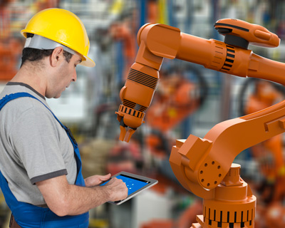 worker with robotic arm