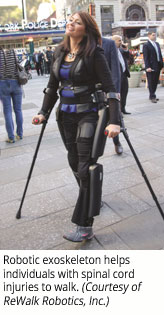 Robotic exoskeleton helps individuals with spinal cord injuries to walk (Courtesy of ReWalk Robotics, Inc.)