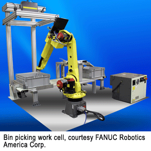 Bin picking work cell, courtesy FANUC Robotics America Corp.