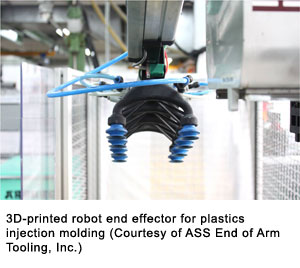 3D-printed robot end effector for plastics injection molding (Courtesy of ASS End of Arm Tooling, Inc.)