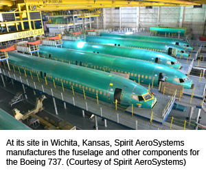 At its site in Wichita, Kansas, Spirit AeroSystems manufactures the fuselage and other components for the Boeing 737. (Courtesy of Spirit AeroSystems)