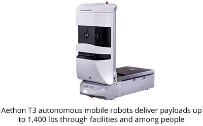 Aethon T3 autonomous mobile robots deliver payloads up to 1,400 lbs through facilities and among people