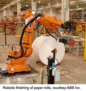 Robotic finishing of paper rolls, courtesy ABB Inc.