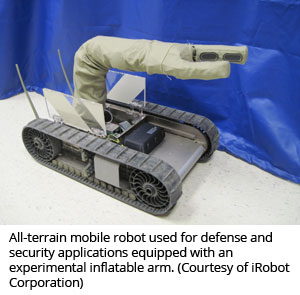 All-terrain mobile robot used for defense and security applications equipped with an experimental inflatable arm (Courtesy of iRobot Corporation)