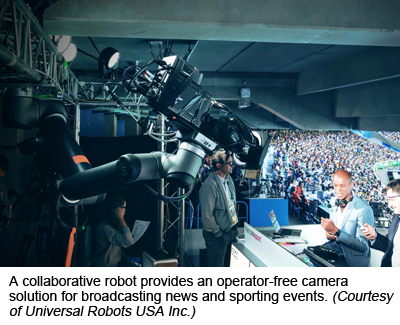 A collaborative robot provides an operator-free camera solution for broadcasting news and sporting events. (Courtesy of Universal Robots USA Inc.)