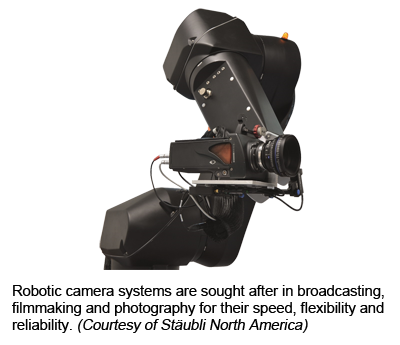 Robotic camera systems are sought after in broadcasting, filmmaking and photography for their speed, flexibility and reliability. (Courtesy of Stäubli North America)