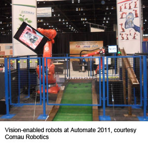 Vision-enabled robots at Automate 2011, courtesy Comau Robotics