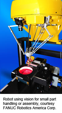 Robot using vision for small part handling or assembly, courtesy FANUC Robotics America Corp.