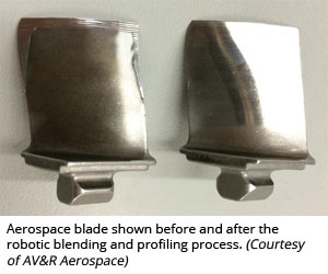 Aerospace blade shown before and after the robotic blending and profiling process (Courtesy of AV&R Aerospace)