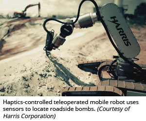 Haptics-controlled teleoperated mobile robot uses sensors to locate roadside bombs (Courtesy of Harris Corporation) 