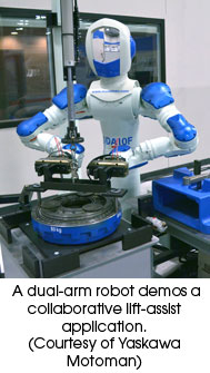  A dual-arm robot demos a collaborative lift-assist application (Courtesy of Yaskawa Motoman)