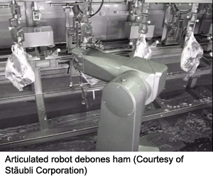 Articulated robot debones ham (Courtesy of Stäubli Corporation)