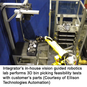 ] Integrator’s in-house vision guided robotics lab performs 3D bin picking feasibility tests with customer’s parts (Ellison Technologies Automation)