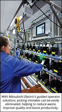 With Mitsubishi Electric’s guided operator solutions, picking mistakes can be easily eliminated, helping to reduce waste, improve quality and boost productivity.
