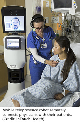 Mobile telepresence robot remotely connects physicians with their patients. (Credit: InTouch Health)