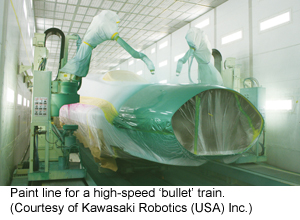 Paint line for a high-speed ‘bullet’ train (Courtesy of Kawasaki Robotics (USA) Inc.)