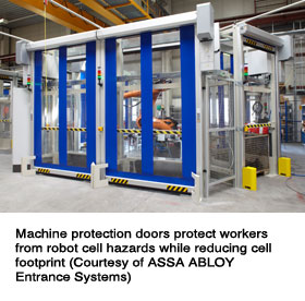 Machine protection doors protect workers from robot cell hazards while reducing cell footprint (Courtesy of ASSA ABLOY Entrance Systems)