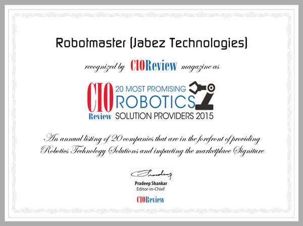 Robotmaster recognized as 20 Most Promising Robotics Solutions Providers for 2015!