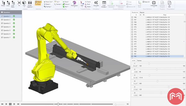 Interactive simulation allows operators to use graphical interfaces to control the path, gun side tilt, push/pull angles, and other path and point-specific settings.