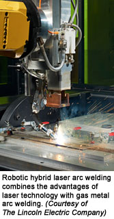 Robotic hybrid laser arc welding combines the advantages of laser technology with gas metal arc welding (Courtesy of The Lincoln Electric Company)