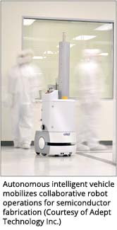 Autonomous intelligent vehicle mobilizes collaborative robot operations for semiconductor fabrication (Courtesy of Adept Technology Inc.)
