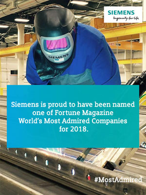 Siemens is proud to have been named one of Fortune Magazine World's Most Admired Companies for 2018.